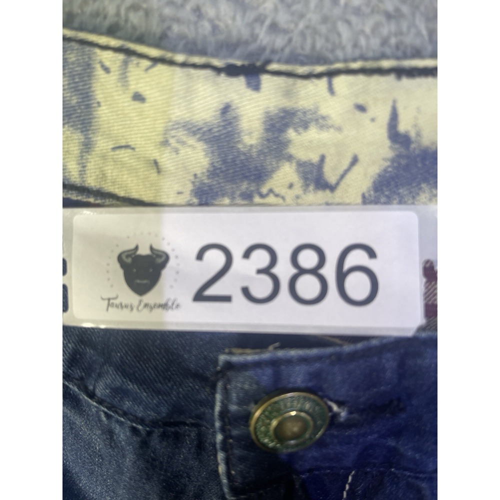 Dishou Jeans Men's 33X28 (Tag 36) Distressed Patched Splatter‎ Ripped Slim Blue - Picture 15 of 16